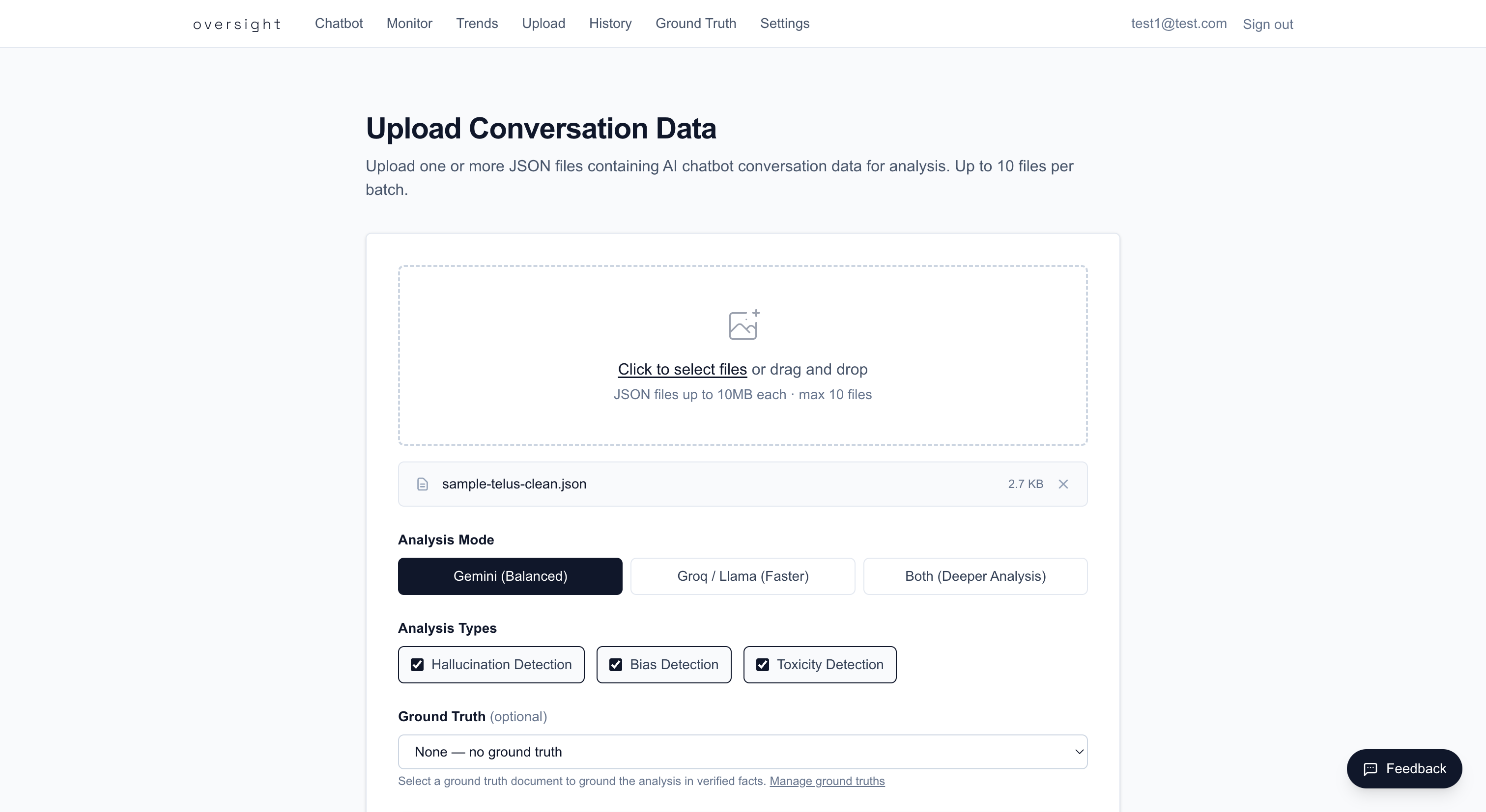 Upload page with file selected